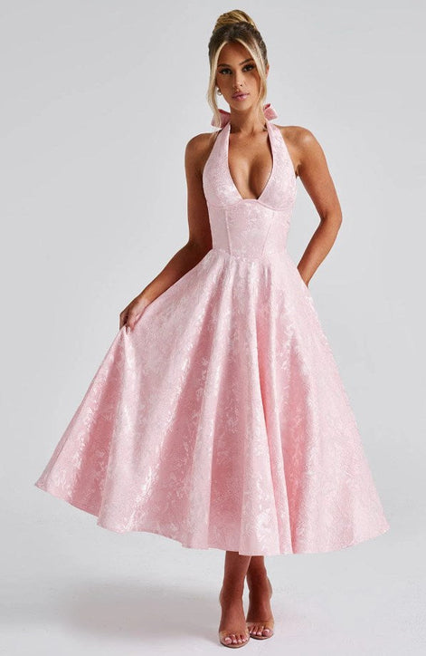 Jacquard Halter Midi Dress Fonley