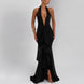 Plunging Ruffle Halter Maxi Dress Fonley