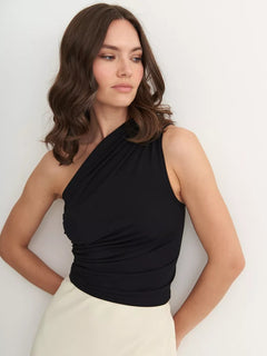 Sleeveless Pleated Vest Top|Color:Black