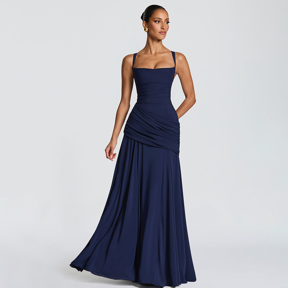 Ruched Bodice Draped Maxi Dress Fonley