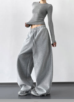 High-Waisted Wide-Leg Sweatpants|Color:Gray