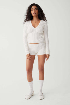 Hooded Cropped Sweater & Shorts Set|Color:White