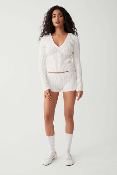 Hooded Cropped Sweater & Shorts Set|Color:White