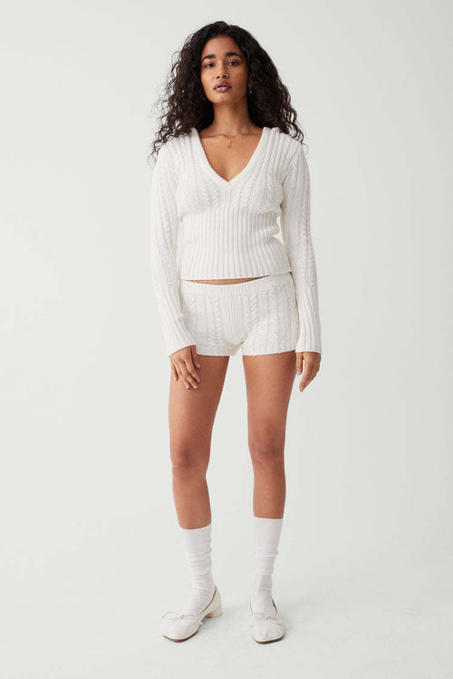 Hooded Cropped Sweater & Shorts Set|Color:White
