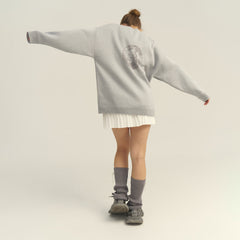 Letter Print Round Neck Knit Sweater|Color:Gray