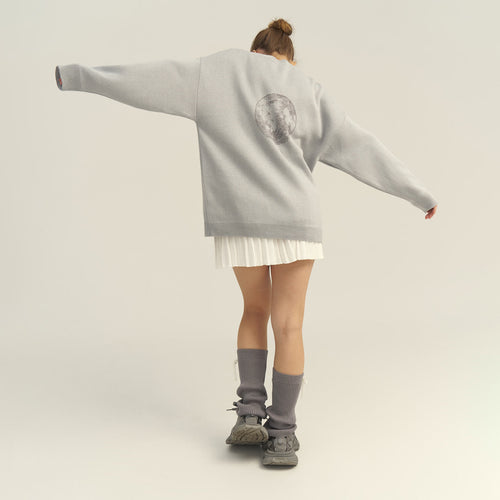 Letter Print Round Neck Knit Sweater|Color:Gray
