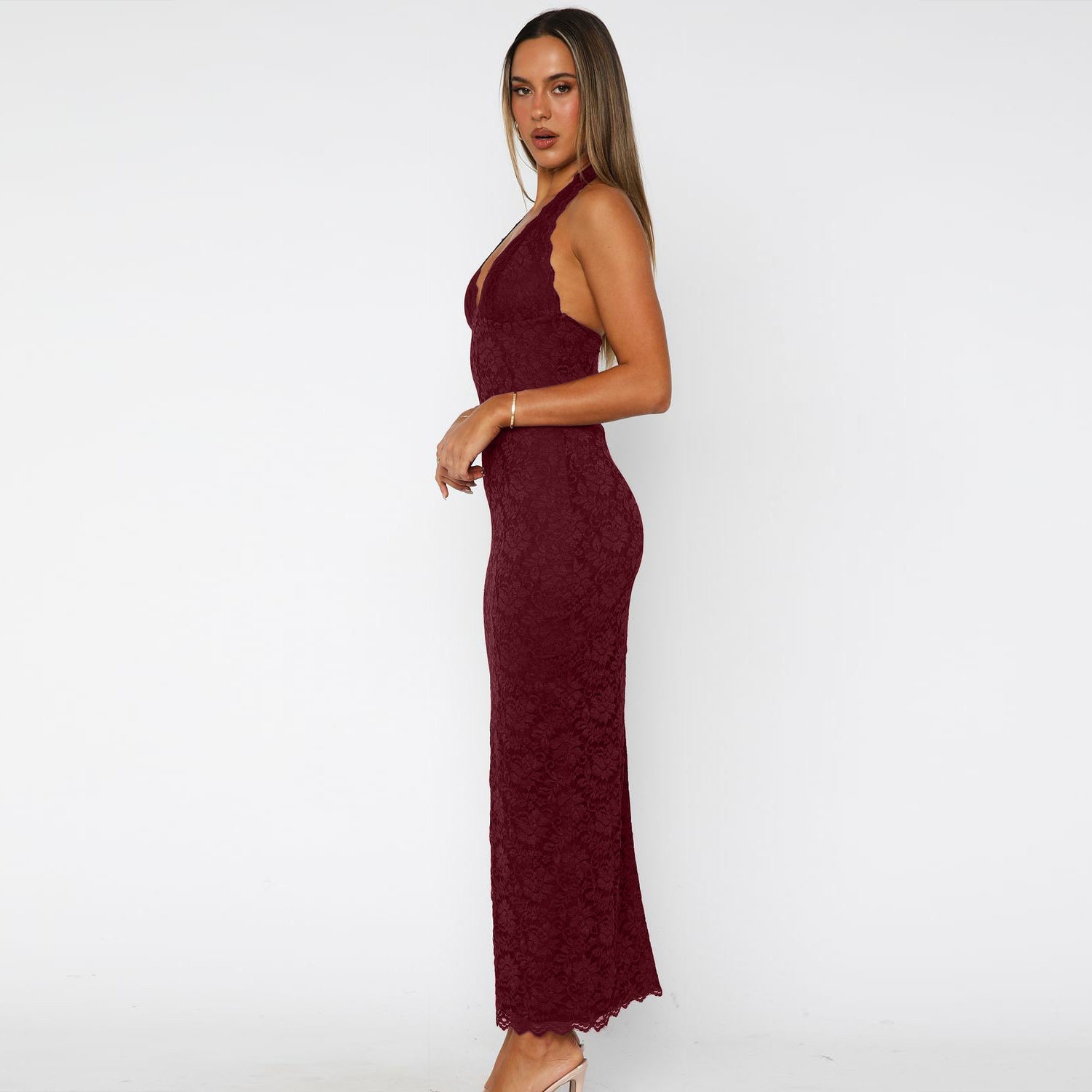 Lace Halter Neck Maxi Dress Fonley