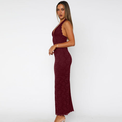 Lace Halter Neck Maxi Dress Fonley