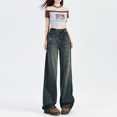 High-Waist Wide-Leg Denim Jeans|Color:Gray