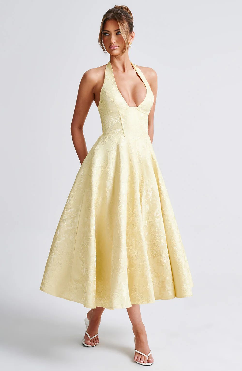 Jacquard Halter Midi Dress Fonley