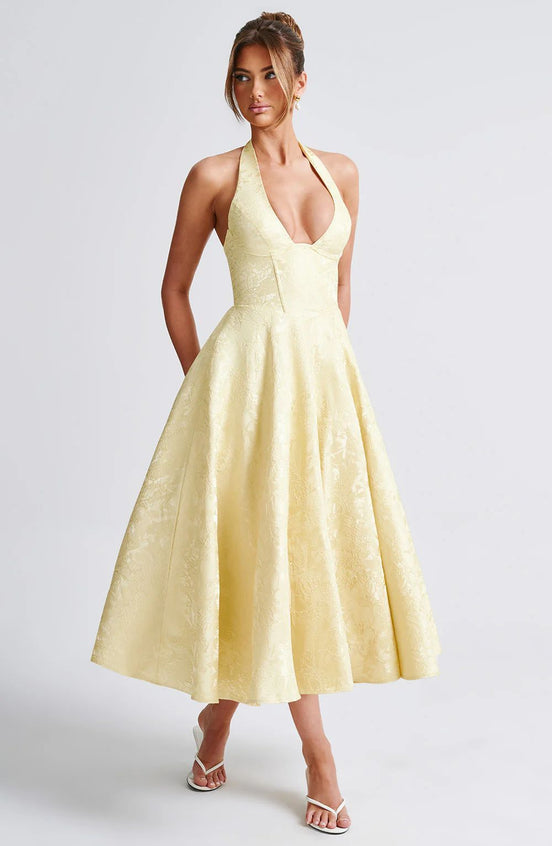 Jacquard Halter Midi Dress Fonley